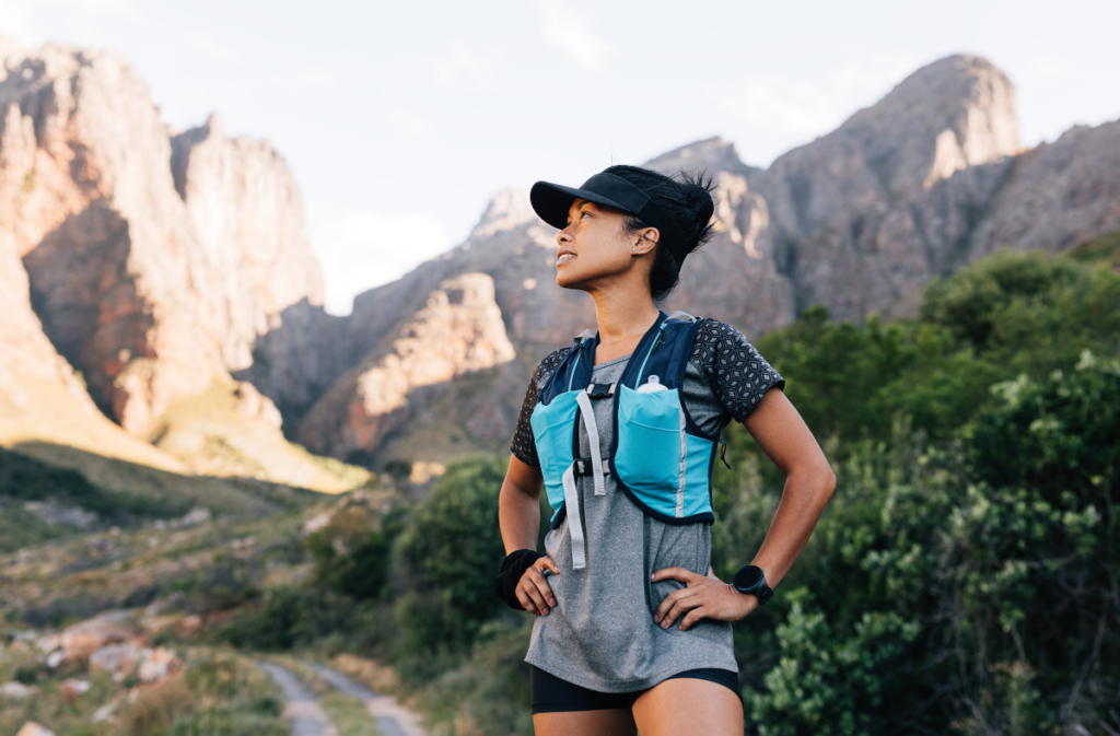 Women wearing running gear and taking rest from a run